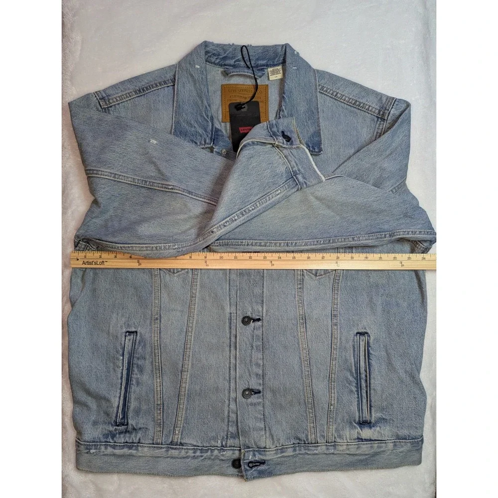 Levis Premium Relaxed Trucker Jacket Light Wash Denim Mens‎ Large A57820002 NEW